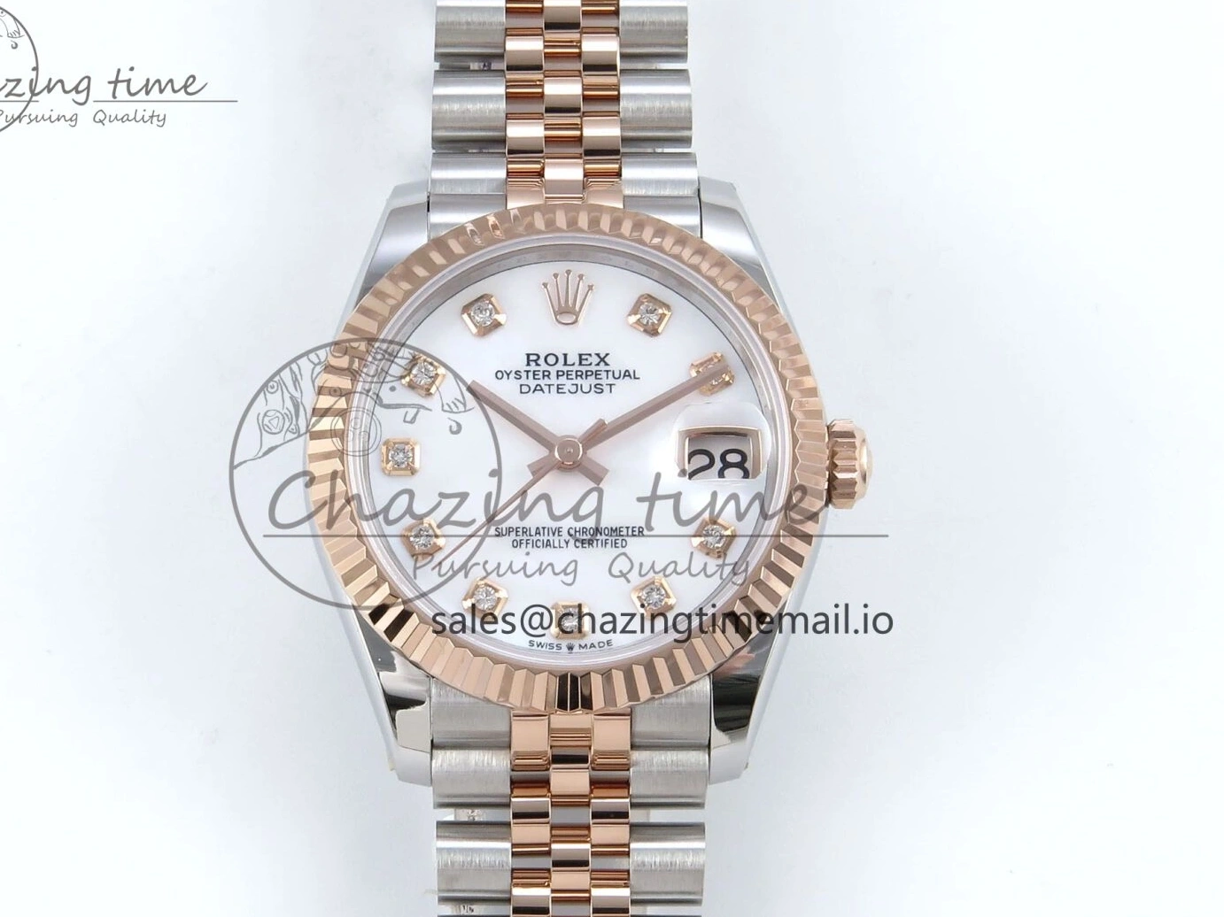 MiroTime 0102 QuickDry DateJust 31 278271 ARF 1:1 Best Edition 904L Steel White MOP Diamonds Dial on SS RG Jubilee Bracelet ETA 517